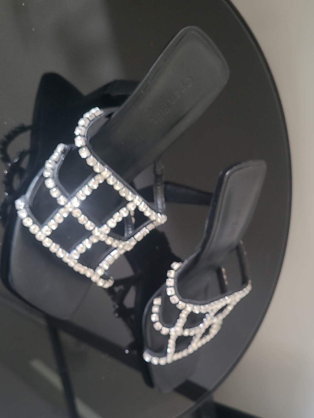 Nordstrom Open Edit  Black Crystal Lattice Slide Mules
